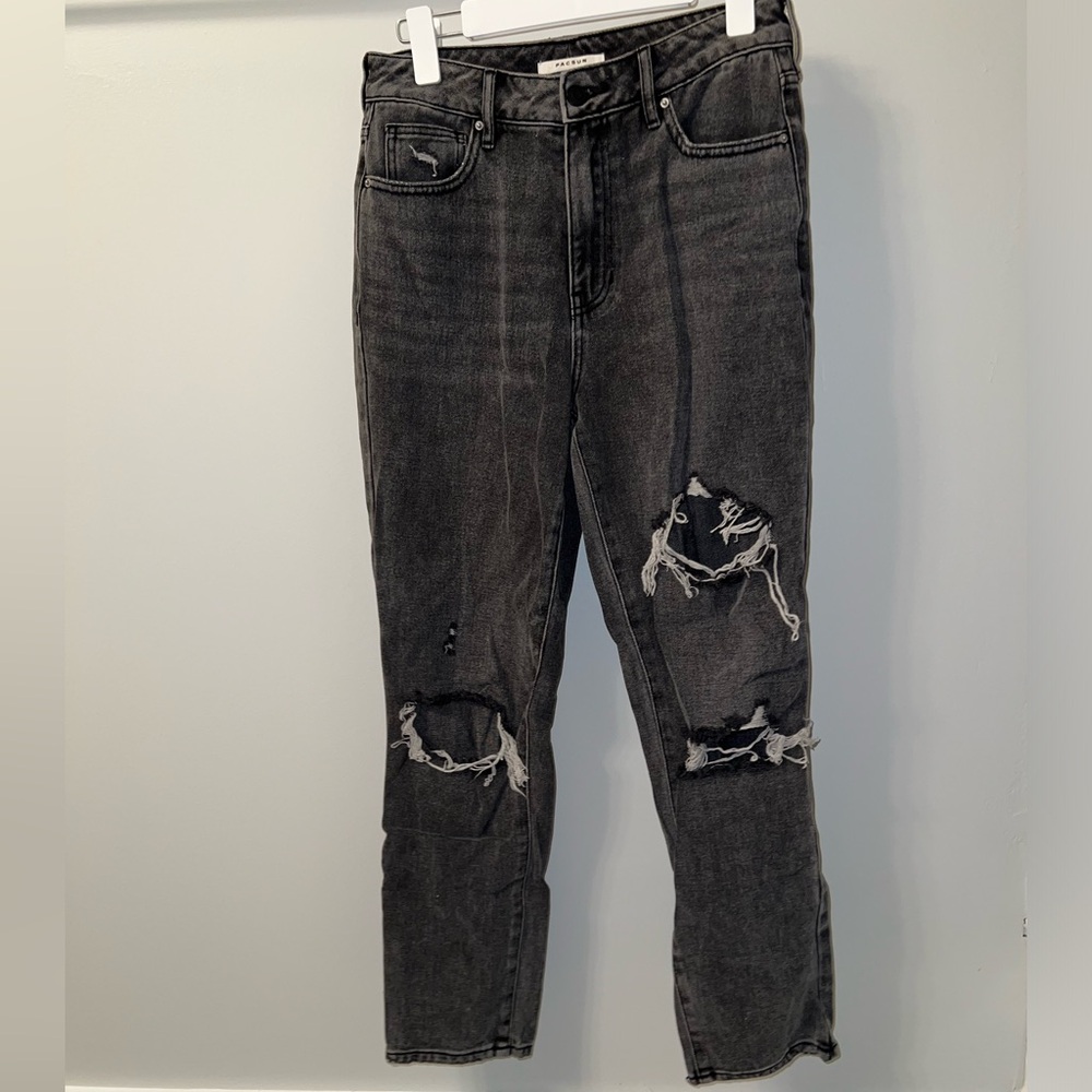 Dark Gray Pacsun Distressed Mom Jeans